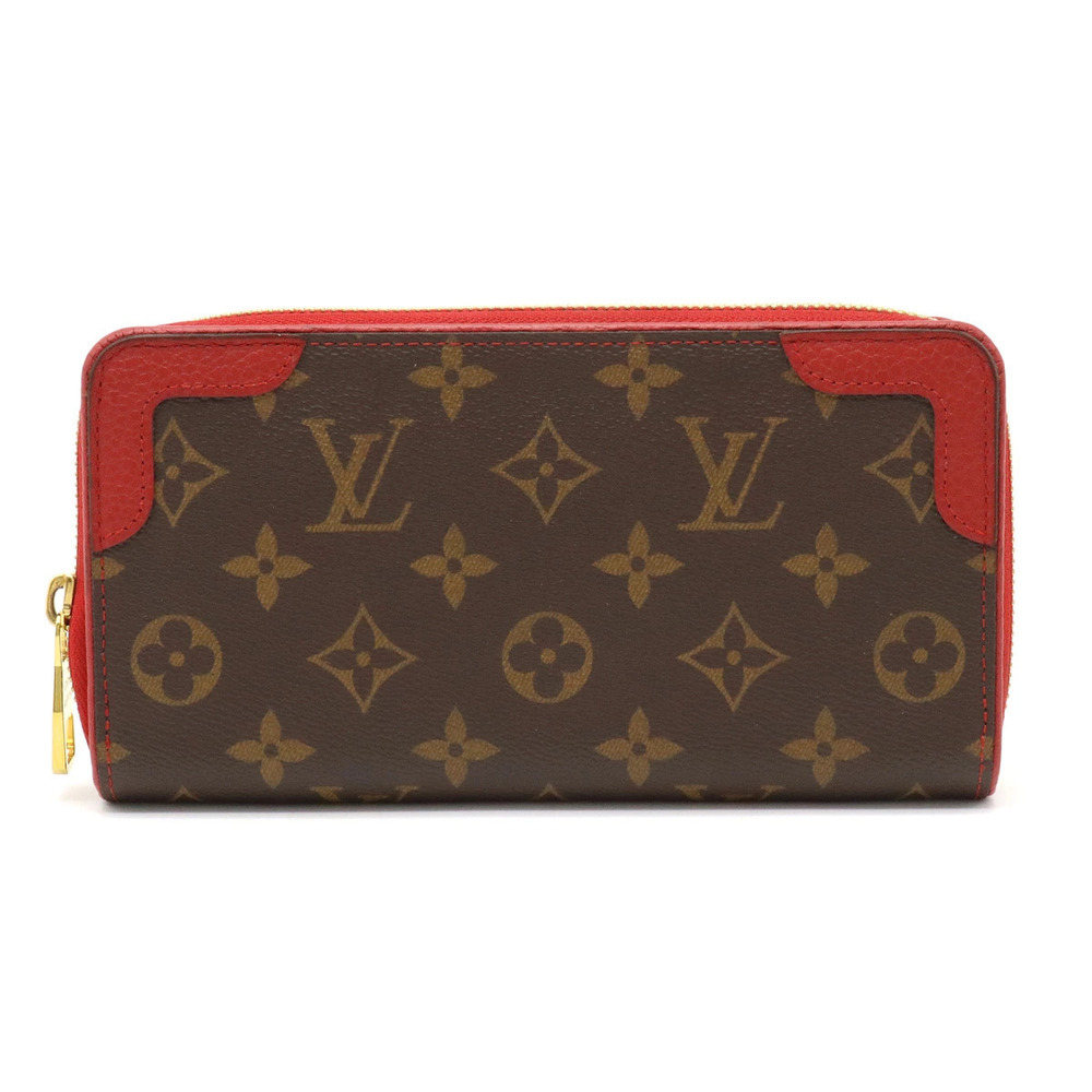 LOUIS VUITTON Monogram Zippy Wallet Retiro Round Zipper Long Leather Cerise Red